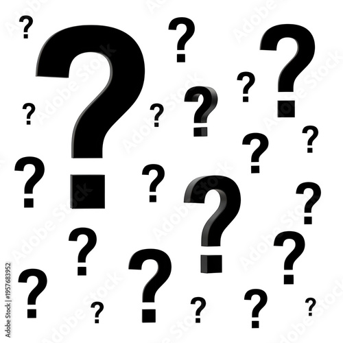 Series of black question mark symbols arranged in a grid pattern isolated on transparent background