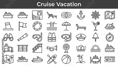 Cruise Vacation Icons: A Collection of Nautical and Travel Related Symbols