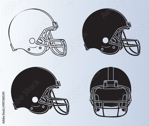 Four different football helmets illustration isolated on transparent background