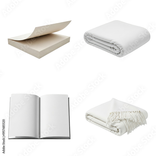 Wallpaper Mural Four neatly folded bedding and book set on clean surface, isolated on transparent cutout png. Torontodigital.ca