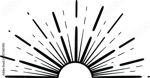 Black and white of a rising sun with rays sunrise abstract