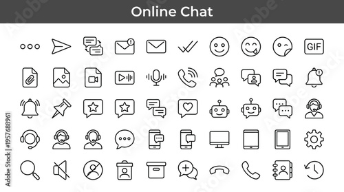 Collection of communication and chat icons for digital platforms and applications
