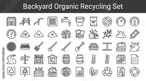 Backyard Organic Recycling Set: Compost, Garden Tools, and Environmental Icons