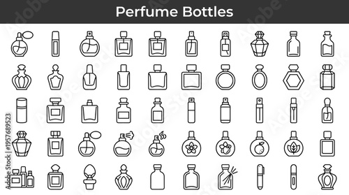 Collection of various perfume bottle icons in a clean outline style