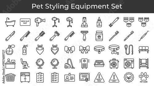 Comprehensive Set of Pet Grooming and Styling Equipment Icons