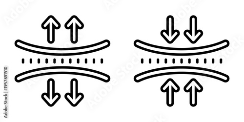 Set elasticity line icon, logo, badge, symbol, sign, sticker, label, symbol, black, flat vector, isolated illustration. Compress, pressure, compact, high stretch and elastic material, ultra thin icon.