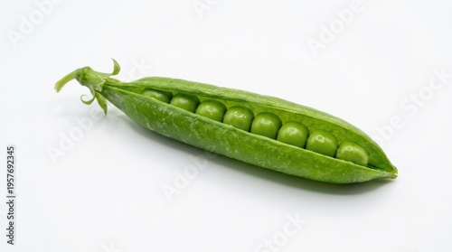 Fresh green pea pod with seeds.