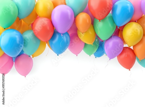 Colorful Balloons Floating Against a White Background for Celebrations.