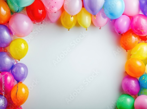 Colorful Balloons Frame on White Background for Celebrations.