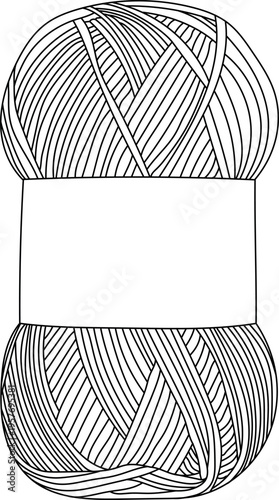 Cartoon hand drawn vector doodle of a skein of wool or cotton thread with an empty clean label