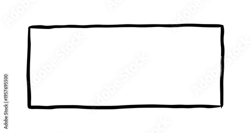 Rectangular frame in rough ink drawing style. Black rectangle with ragged edges, made in hand-drawn sketch aesthetics