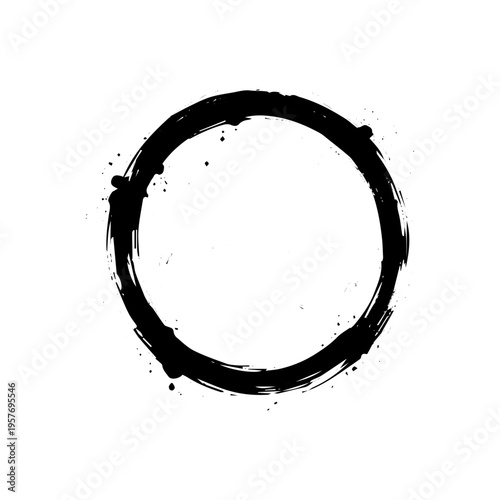Round frame in rough ink drawing style. Black ring with ragged edges and splatters, made in hand-drawn sketch aesthetics