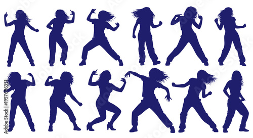 Energetic Female Dancers Silhouettes - Dynamic Dance Moves Collection