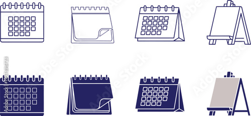 Set of calendar and easel icons, vector illustration of office supplies and planning tools in flat and outline styles
