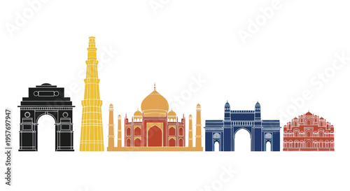 India Skyline Silhouette: Famous Landmarks Collection