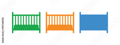 Family support context depicted by a crib with vertical bars and mattress combined into a single silhouette, identical form