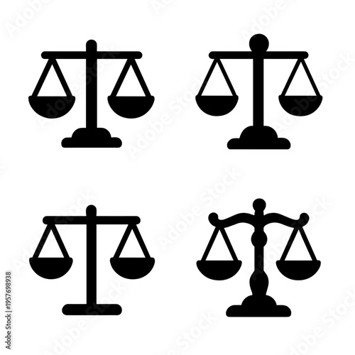 Set of silhouetted balance scales on gradient background