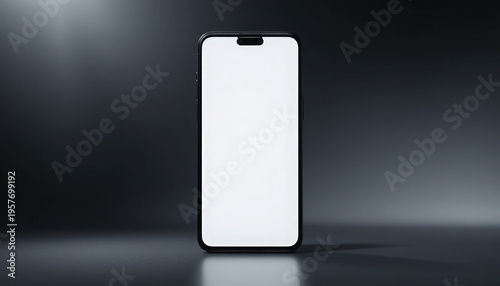 Modern Smartphone Mockup with Blank White Screen on a Dark Minimalist Studio Background