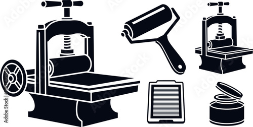 A set of vintage printing equipment for commercial use in a studio