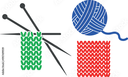 A colorful illustration of knitting tools and yarn for creative projects