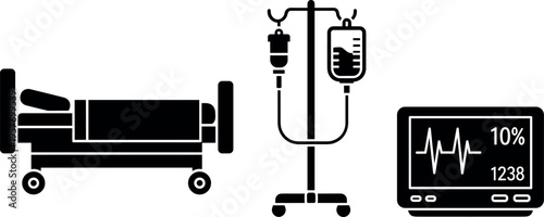 A hospital room setup with medical equipment for patient care and monitoring