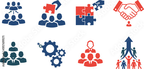 A group of business people working together in harmony and cooperation