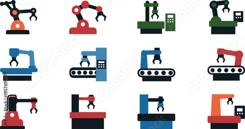 A collection of robotic arms used in modern industrial manufacturing processes