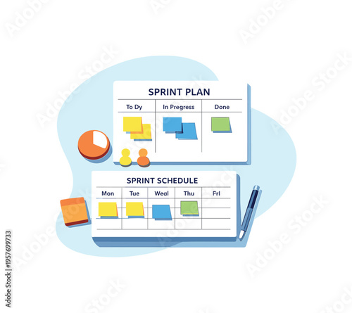 Minimalist Sprint Planning. Airy agile sprint planning concept emphasizing clarity and organization seen in top-down macro
