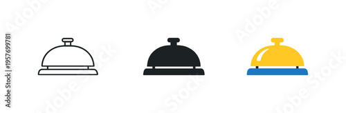 Guest journey concept shown as a hotel front desk counter with smooth surface and small service bell centered on top, clearly