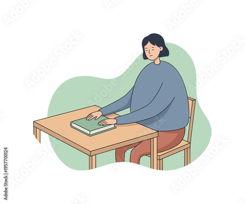 Quiet person closes a book gently on a desk, palms resting on the cover as the reading moment comes to a calm end | scene of