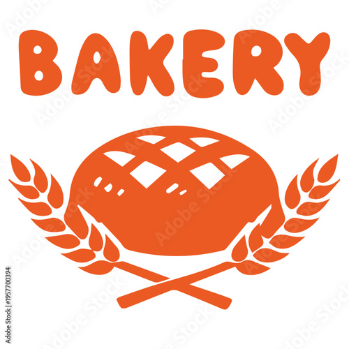 Bakery round bread loaf with wheat ears emblem style food illustration