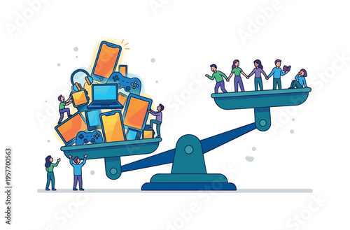 Technology addiction vs human connection, a scale balancing gadgets against people