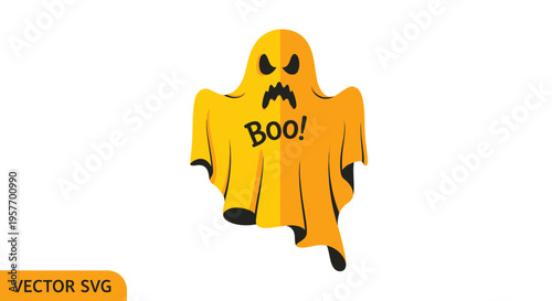 Spooky Orange Ghost with Boo! Text - Halloween Cartoon Character