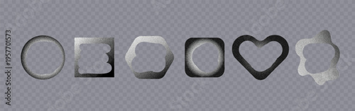 Grain textured UI fun bold frames, icon shapes collection with rounded square borders. Grunge interface elements for app design, mobile layout, dashboard template, web interface 