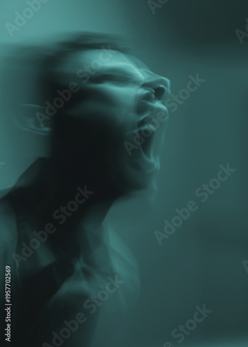 Emotional Scream: Abstract Portrait Capturing Stress and Anxiety in Surrealistic Blue Tones