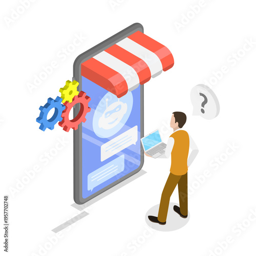 3D Isometric Flat Vector Illustration of AI and Sales, Artificial Intelligence Marketing Strategies. Item 1