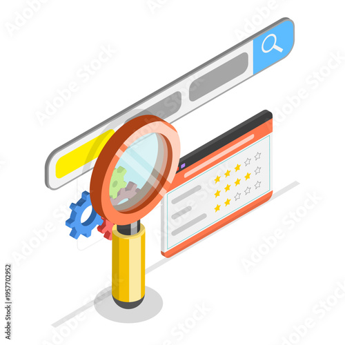 3D Isometric Flat Vector Illustration of SEO Analysis, Keyword Research and Optimization. Item 3