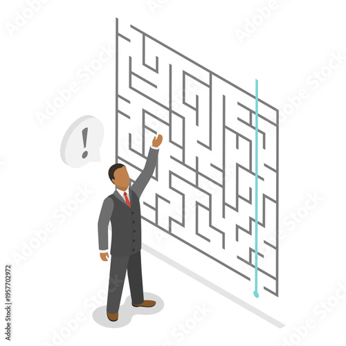 3D Isometric Flat Vector Illustration of Different Approach , Businessmen Propose Unique Solution To Overcome Challenging Maze.. Item 2