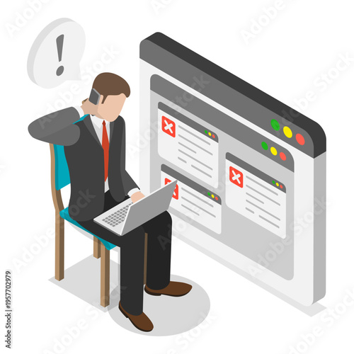 3D Isometric Flat Vector Illustration of Consulting Services, Software Support. Item 2