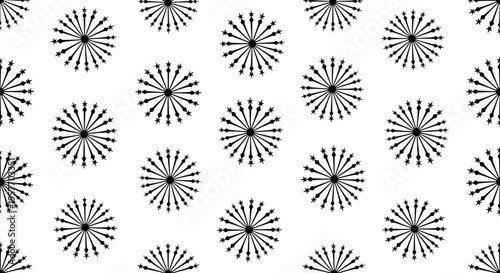 A minimalist vector graphic featuring a repeating pattern of black floral designs on a white background