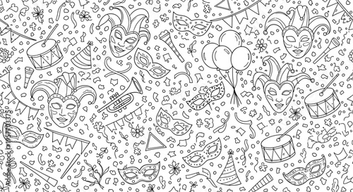 A whimsical vector illustration of various party objects and symbols in a playful, celebratory design