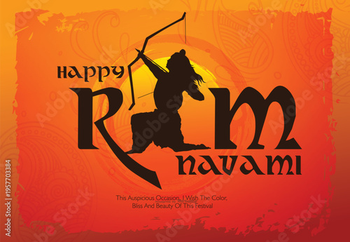 Illustration of Lord Ram on abstract background for Ram Navami festival of India and Happy Ram Navami celebration background 