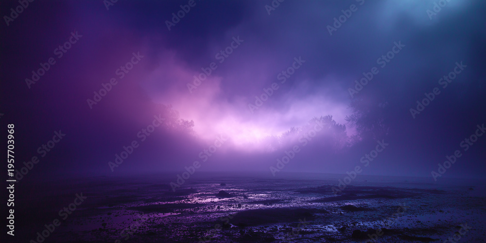 Fototapeta premium Atmospheric Deep Violet Fog and Purple Smoke on Dark Background