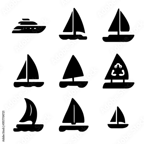 Variety of sailboat silhouettes on gradient background
