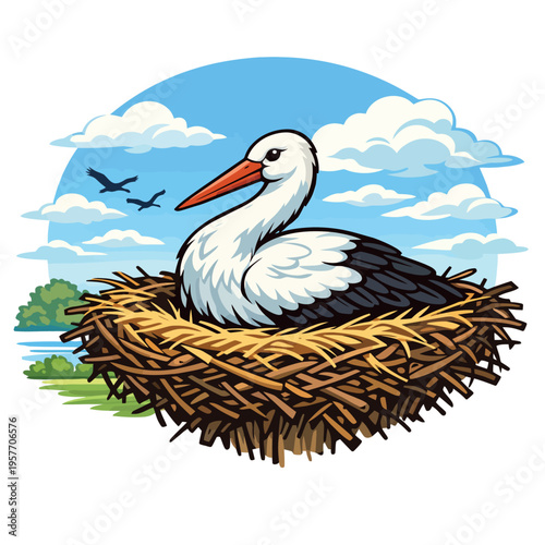 Vsai stork nesting in natural habitat during daytime
