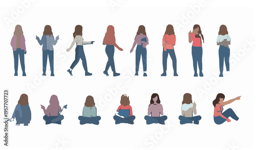 Girl character constructor vector kit with editable body parts and casual outfit design