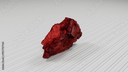 Single Red Cinnabar Mineral Rock On White Surface