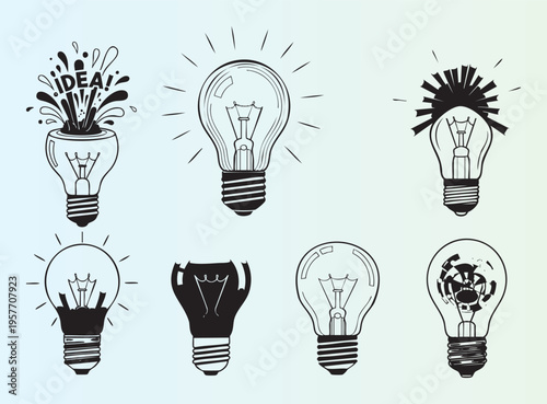 Creative light bulb ideas collection with different styles isolated
