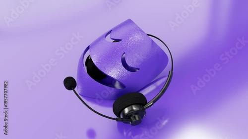 Purple Mask With Headset Symbolizing Phone Scam Concept