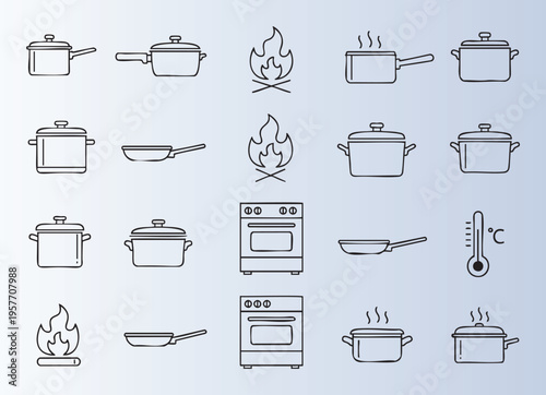 Handdrawn cooking and kitchenware icons collection for recipes and menus